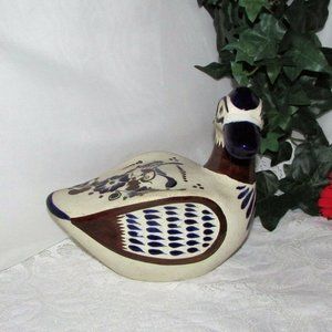 Vintage Lg. Mexican Art Pottery Duck 9 1/2" Hand Painted Folk Art Bird Mexico